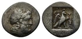 CARIA, Stratonikeia. 166-88 BC. AR Hemidrachm (13mm, 1.4 g). Laureate head of Zeus / Eagle within shallow incuse square. Thunderbolt right. C T.