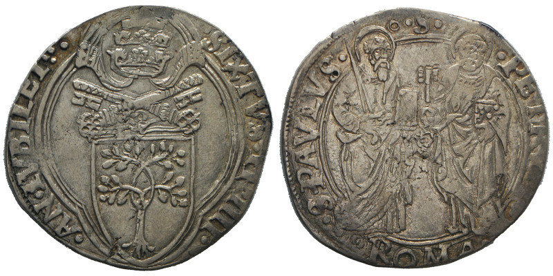 Sisto IV 1471-1484.
Grosso, AG 3.57 g.
Ref : MIR 446/5 (R2), Munt 21, Berman 455...