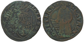 Sisto IV 1471-1484.
Quattrino, Viterbo, Mi 1.20 g.
Ref : MIR 482/1, Munt 68, Berman 482
Conservation : TB