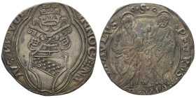 Innocenzo VIII 1484-1492
Grosso, Roma, AG 3.53 g.
Ref : MIR 489/1, Berman 498
Conservation : TTB