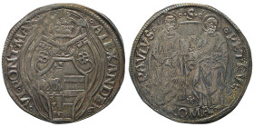 Alessandro VI 1492-1503
Grosso, Roma, AG 3.31 g.
Ref : MIR 522/1, Munt 16, Berman 532
Conservation : Superbe. Magnifique patine de médallier