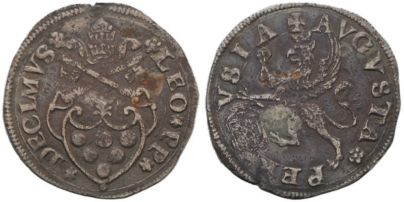 Leone X 1513-1521.
Mezzo giulio, Perugia, AG 1.83 g. 
Avers : LEO PP – DECIMVS 
...