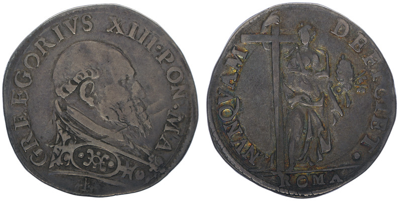 Gregorio XIII 1572-1585
Testone da 3 Giuli, Roma, AG 9.41 g.
Ref : MIR 1168/2, M...