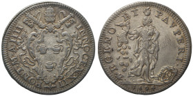 Innocenzo XII 1691-1700
Testone, Roma, 1694, AG 9.09 g.
Ref : MIR 2146/1(R), Munt 40, Berman 2244
Conservation : SUP, rare. Magnifique exemplaire