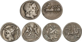 Lote 3 monedas Denario. ANÓNIMA (2), MINUCIA. AR. A EXAMINAR. FFC-49, 85, 928. MBC- a MBC.