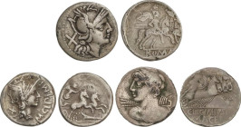 Lote 3 monedas Denario. ANÓNIMA, CIPIA, LICINIA. AR. Licinia: Denario forrado. A EXAMINAR. FFC-7, 563, 803. MBC- a MBC.