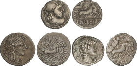 Lote 3 monedas Denario. CORNELIA, PAPIRIA, VIBIA. AR. A EXAMINAR. FFC-624, 958, 1194. MBC- a MBC.