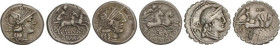 Lote 3 monedas Denario. NAEVIA, PINARIA, PORCIA. AR. A EXAMINAR. FFC-937, 964, 1050. MBC- a MBC+.