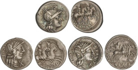 Lote 3 monedas Denario. FABIA, MINUCIA, SCRIBONIA. AR. A EXAMINAR. FFC-697, 920, 1100. MBC- a MBC+.