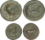 Lote 2 monedas AE 17 y AE 23. 27 a.C.-14 d.C. AUGUSTO. PHILIPI y AMPHIPOLIS. MACEDONIA. Rev.: Una: Dos colonos arando con dos bueyes, la otra: Artemis...