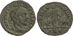 AE 28. 244-249 d.C. FILIPO I. VIMINACIUM. MOESIA SUPERIOR. Anv.: IMP. IVL. PHILIPPVS AVG. Cabeza laureada a derecha. Rev.: P. M. S. COL. VIM. AN. V. M...