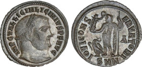 Follis. 312 d.C. LICINIO. ¿NICOMEDIA?. Anv.: IMP. C. VAL. LIC. LICINIVS P.F. AVG. Busto laureado a derecha. Rev.: IOVI CONSERVATORI. Júpiter en pie a ...