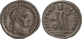 Follis. 312 d.C. CONSTANTINO. HERACLEA. Anv.: IMP. C. FL. VAL. CONSTANTINO P. F. INV. AVG. Busto laureado a derecha. Rev.: IOVI CONSERVATORI. Júpiter ...