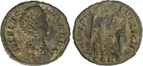 Maiorina reducida 22 mm. 383-388 d.C. AELIA FLACILA. CONSTANTINOPLA. Anv.: AEL. FLACCILLA AVG. Busto diademado a derecha. Rev.: SALVS REI PVBLICAE. CO...
