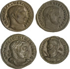 Lote 4 monedas Follis. JULIANO EL APOSTATA, LICINIO I, MAXIMINO. AE. A EXAMINAR. MBC a EBC.