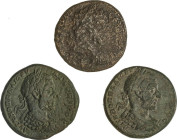 Lote 7 monedas AE 20 a 28. AE. Todas monedas Griegas bajo el imperio romano. Una de Septimio Severo, varias de Macrino, otras por identificar. A EXAMI...