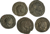 Lote 10 monedas Pequeños Bronces. GALERIO MAXIMIANO, LICINIO, MAXIMIANO HERCULES. AE. A EXAMINAR. MBC- a MBC+.
