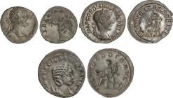 Lote 3 monedas Antoniniano (2) y Denario. GORDIANO III, OTACILIA SEVERA, SEPTIMIO SEVERO. AR. A EXAMINAR. MBC a EBC-.