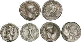 Lote 3 monedas denario. TIBERIO, TRAJANO y COMODO. AR. Tiberio: PONTIF (MAXIM). C-16, COMODO: IOVI DEFENS SALVTIS AVG. C-245 y Trajano: P. M. TR. P. C...