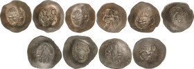 Lote 5 monedas Aspron Trachy. MANUEL I (1143-1180 d.C.) (4) e ISAAC II (1185-1195 d.C.). CONSTANTINOPLA. Ve. A EXAMINAR. Se-1963, 1964, 1966, 1966 sim...