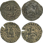 Lote 2 monedas 4 Maravedís. S/F. SANTO DOMINGO. F. Rev.: Castillo entre S-P. A EXAMINAR. ESCASAS. AC-48. MBC-.