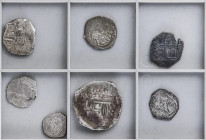 Lote 7 monedas 1 (4), 2 (2), 8 Reales. VARIAS CECAS. A EXAMINAR. BC+ a MBC-.