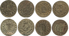 Lote 4 monedas 8 Maravedís. 1662(2), 63, 64. CORUÑA. A EXAMINAR. AC-316(2), 319, 320. MBC- a MBC+.