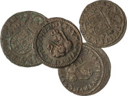 Lote 4 monedas 1 (2) y 2 Maravedís (2). 1718 a 1720. BARCELONA y VALENCIA. MBC- a MBC+.