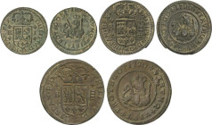 Lote 3 monedas 1, 2 y 4 Maravedís. 1718, 1720 y 1720/18. BARCELONA. AC-42, 52 y 83. MBC- a MBC.