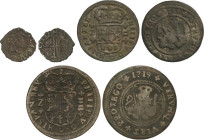 Lote 3 monedas Dinero, 2 y 4 Maravedís. 1710 y 1719(2). ZARAGOZA. AC-16, 80 y 101. BC a MBC-.