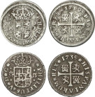 Lote 2 monedas 1/2 Real. 1719 y 1735. CUENCA-JJ y MADRID-JF. Anv.: La de Cuenca PHILIPPUS. AC-105 y 184. MBC a MBC-.
