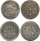 Lote 2 monedas 1/2 Real. 1726 y 1734. SEGOVIA-F y SEVILLA-PA. AC-331 y 340. MBC.