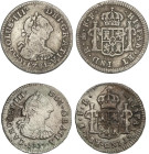 Lote 2 monedas 1/2 Real. 1777 y 1781. POTOSÍ-PR y MÉXICO-FF. La de Potosí con oxidaciones marinas. AC-245 y 207. MBC-.
