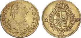1/2 Escudo. 1786. MADRID. D.V. 1,75 grs. (Leve rayita en anverso). Restos de brillo original. AC-1280. MBC+.