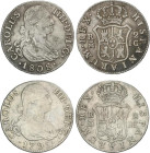 Lote 2 monedas 2 Reales. 1795 y 1808. MADRID. MF y IG. AC-603 y 620. MBC- y BC-.