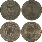 Lote 2 monedas 3 Quartos. 1811, 1812. CATALUNYA. A EXAMINAR. AC-10, 11. BC+ a MBC-.