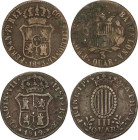 Lote 2 monedas 3 Quartos. 1812, 1823. BARCELONA, CATALUNYA (MALLORCA). AC-11, 15. MBC- a MBC.