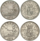 Lote 2 monedas 2 Pesetas. 1870. 1870 (*18-70) S.N.-M. y 1870 (*18-74) D.E.-M. MBC- y MBC.