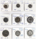Lote 9 monedas 1 Céntimo a 2 Pesetas. 1869 y 1870. AE(7) y AR(2). Algunas repetidas. A EXAMINAR. BC a EBC.