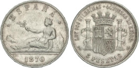 5 Pesetas. 1870 (*18-70). S.N.-M. (Leves rayitas). MBC+.