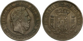 10 Céntimos. 1875. BRUSELAS. Anverso y reverso no coincidentes. Tipo moneda. AC-5. MBC-.