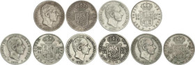 Lote 5 monedas 20 Centavos de Peso. 1881 a 1885. MANILA. A EXAMINAR. MBC- a MBC+.