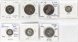 Lote 7 monedas 5 Céntimos a 2 Pesetas. 1877 a 1886. AE(3) y AR(4). BC a MBC.