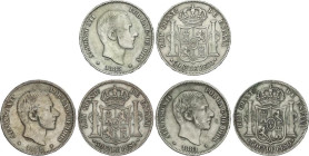 Lote 3 monedas 50 Centavos de Peso. 1881, 1882 y 1885. MANILA. A EXAMINAR. MBC- a MBC+.