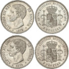 Lote 2 monedas 5 Pesetas. 1875 (*18-75). D.E.-M. (Golpecitos). EBC-.