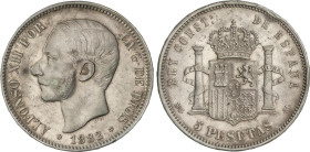 5 Pesetas. 1882 (*18-82). M.S.-M. (Golpecitos). MBC+.