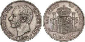 5 Pesetas. 1884 (*18-84). M.S.-M. Pátina. MBC+.