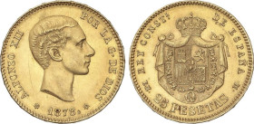 25 Pesetas. 1878 (*18-78). E.M.-M. Brillo original. (Rayitas). EBC.