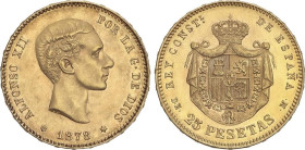 25 Pesetas. 1878 (*18-78). DE-M. Restos de brillo. EBC.