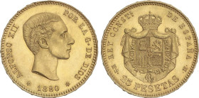 25 Pesetas. 1880 (*18-80). MS-M. Restos de brillo. EBC+.